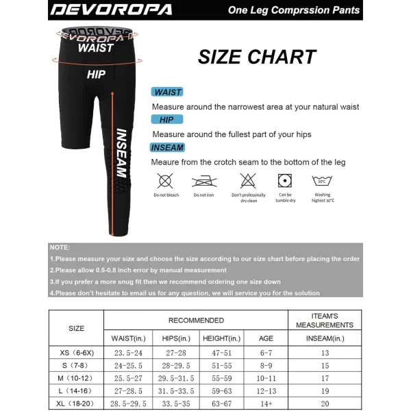 DEVOROPA Youth Boys Compression Pants with Knee Pads 34 Basketball Athletic Tights Quick Dry Sports Workout LeggingsRedright Long