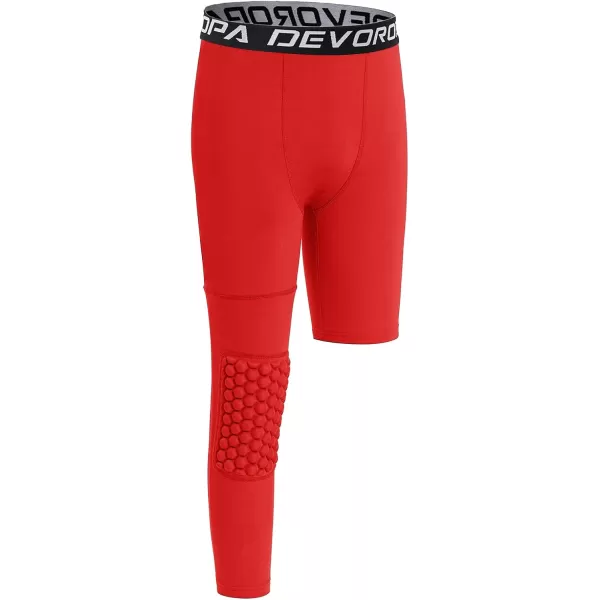 DEVOROPA Youth Boys Compression Pants with Knee Pads 34 Basketball Athletic Tights Quick Dry Sports Workout LeggingsRedright Long