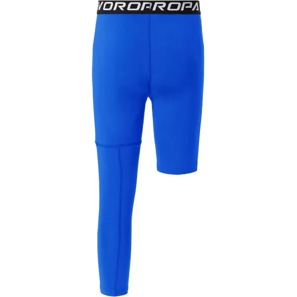 DEVOROPA Youth Boys Compression Pants with Knee Pads 34 Basketball Athletic Tights Quick Dry Sports Workout LeggingsRoyal Blueleft Long