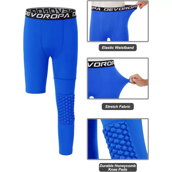DEVOROPA Youth Boys Compression Pants with Knee Pads 34 Basketball Athletic Tights Quick Dry Sports Workout LeggingsRoyal Blueleft Long