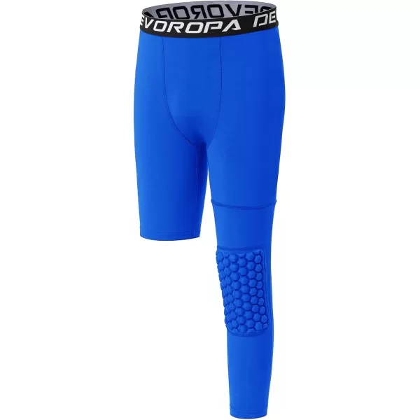DEVOROPA Youth Boys Compression Pants with Knee Pads 34 Basketball Athletic Tights Quick Dry Sports Workout LeggingsRoyal Blueleft Long