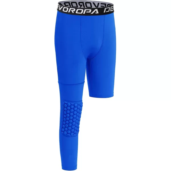 DEVOROPA Youth Boys Compression Pants with Knee Pads 34 Basketball Athletic Tights Quick Dry Sports Workout LeggingsRoyal Blueright Long