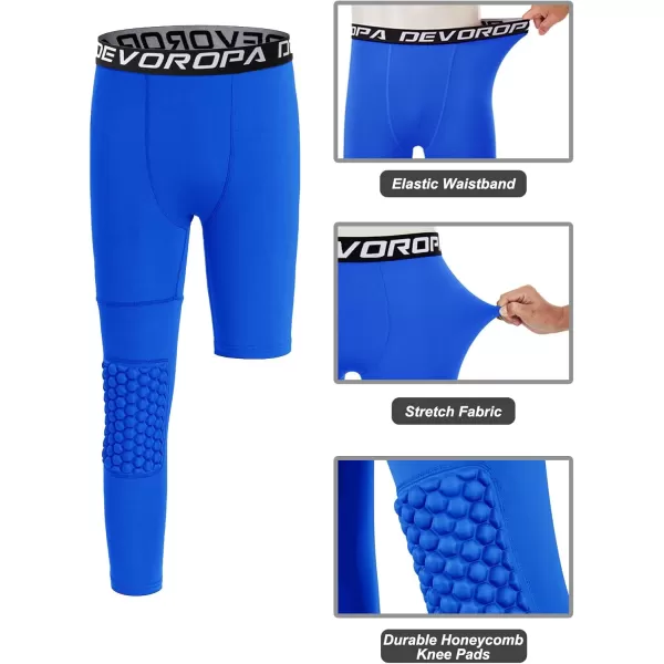 DEVOROPA Youth Boys Compression Pants with Knee Pads 34 Basketball Athletic Tights Quick Dry Sports Workout LeggingsRoyal Blueright Long