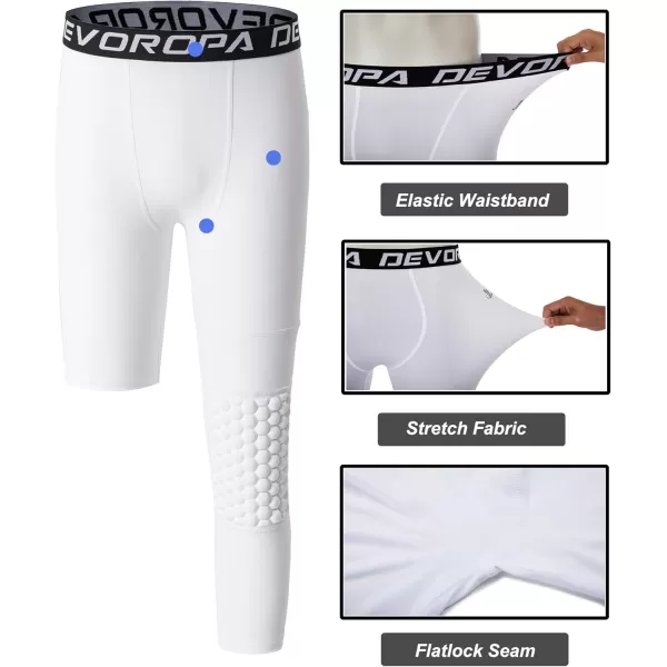 DEVOROPA Youth Boys Compression Pants with Knee Pads 34 Basketball Athletic Tights Quick Dry Sports Workout LeggingsWhiteleft Long