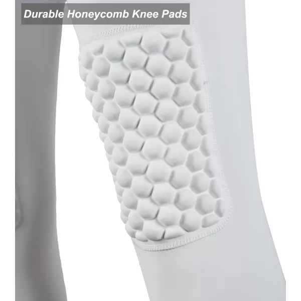 DEVOROPA Youth Boys Compression Pants with Knee Pads 34 Basketball Athletic Tights Quick Dry Sports Workout LeggingsWhiteleft Long