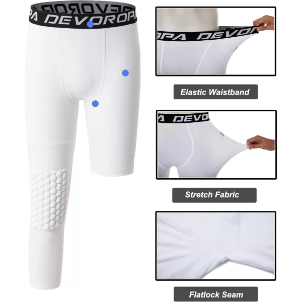 DEVOROPA Youth Boys Compression Pants with Knee Pads 34 Basketball Athletic Tights Quick Dry Sports Workout LeggingsWhiteright Long