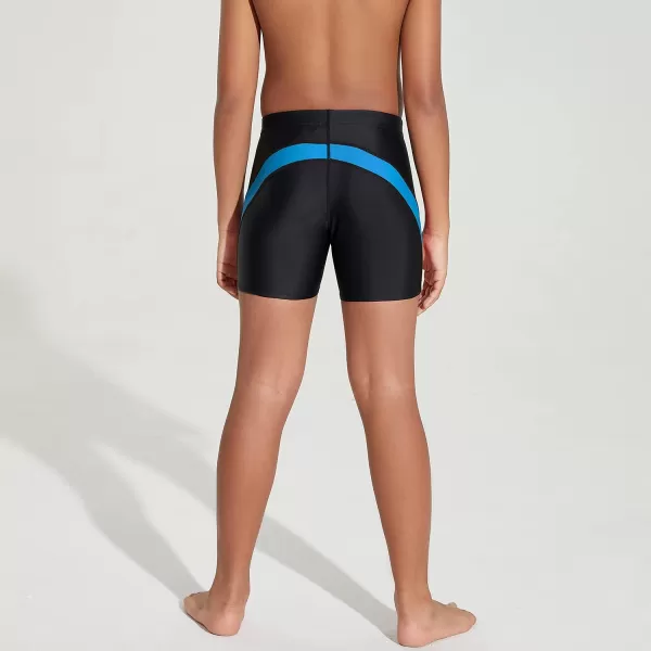 DEVOROPA Youth Boys Swim Shorts Square Leg Swimsuit Nylon Swimming Boxer Brief UPF 50BlackBlue