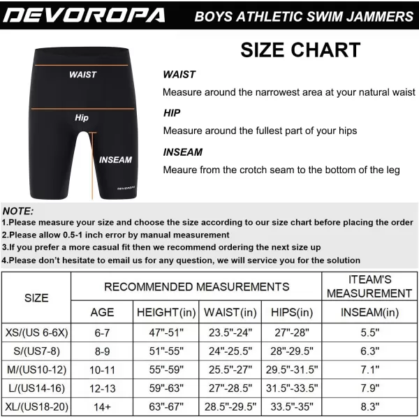 DEVOROPA Youth Boys Swim Shorts Square Leg Swimsuit Nylon Swimming Boxer Brief UPF 50BlackBlue