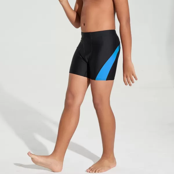 DEVOROPA Youth Boys Swim Shorts Square Leg Swimsuit Nylon Swimming Boxer Brief UPF 50BlackBlue