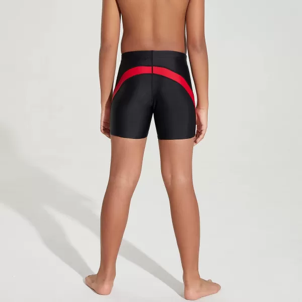 DEVOROPA Youth Boys Swim Shorts Square Leg Swimsuit Nylon Swimming Boxer Brief UPF 50BlackRed