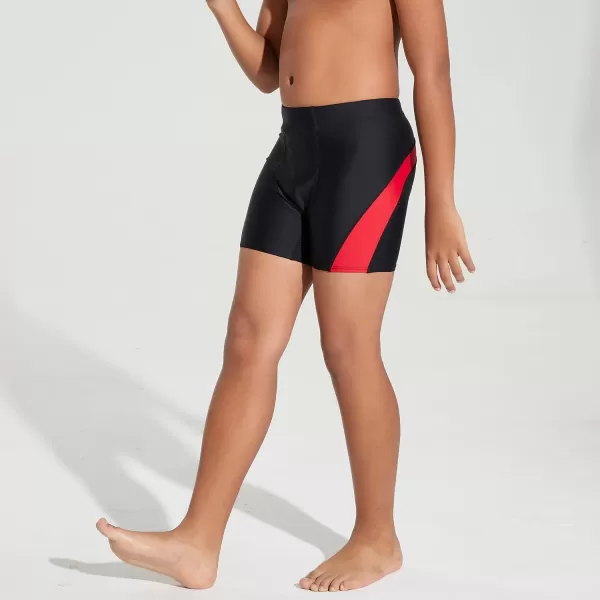 DEVOROPA Youth Boys Swim Shorts Square Leg Swimsuit Nylon Swimming Boxer Brief UPF 50BlackRed