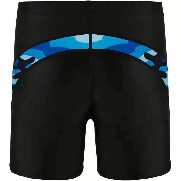 DEVOROPA Youth Boys Swim Shorts Square Leg Swimsuit Nylon Swimming Boxer Brief UPF 50BlackWave