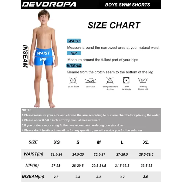 DEVOROPA Youth Boys Swim Shorts Square Leg Swimsuit Nylon Swimming Boxer Brief UPF 50Navy