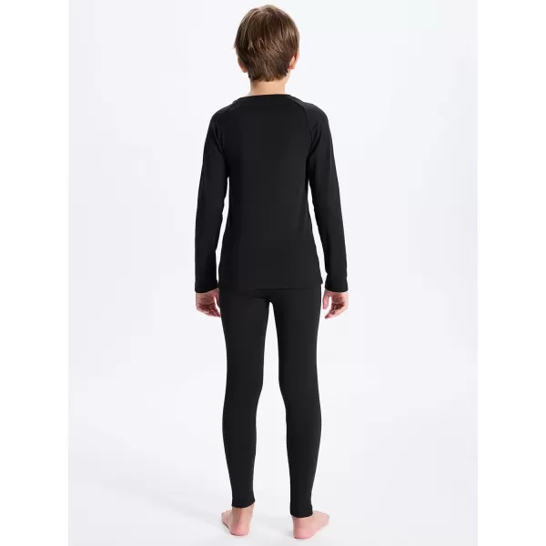 DEVOROPA Youth Boys Thermal Underwear set for Kids Fleece Lined Base Layer Stretch Long Johns for kids Winter Cold GearBlack