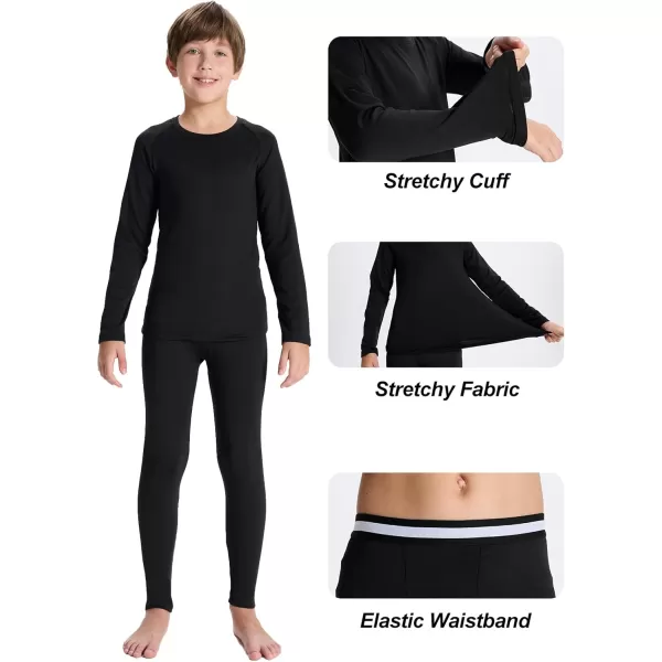 DEVOROPA Youth Boys Thermal Underwear set for Kids Fleece Lined Base Layer Stretch Long Johns for kids Winter Cold GearBlack