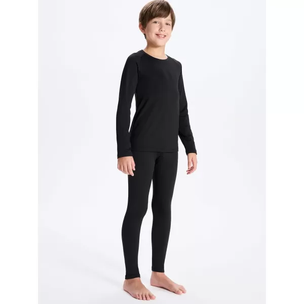 DEVOROPA Youth Boys Thermal Underwear set for Kids Fleece Lined Base Layer Stretch Long Johns for kids Winter Cold GearBlack