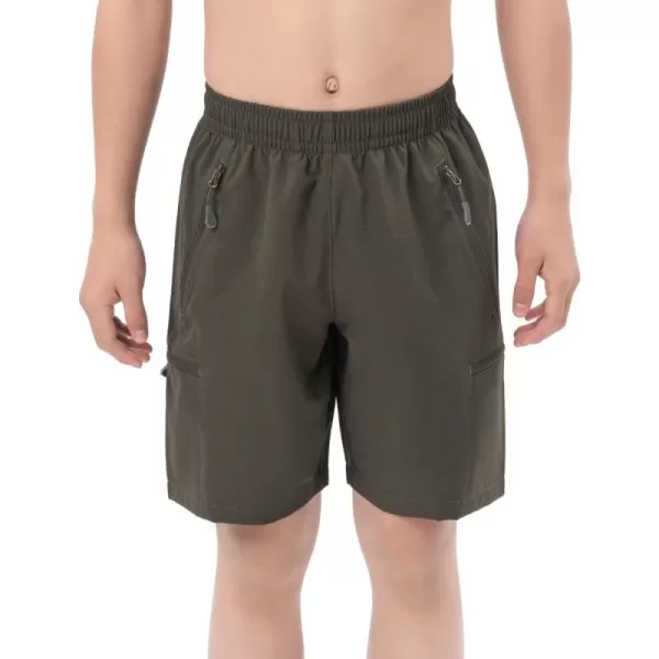 DEVOROPA Boys Athletic Shorts Lightweight Quick Dry Hiking Cargo Shorts with Zipper Pockets for Outdoor RunningArmy Green