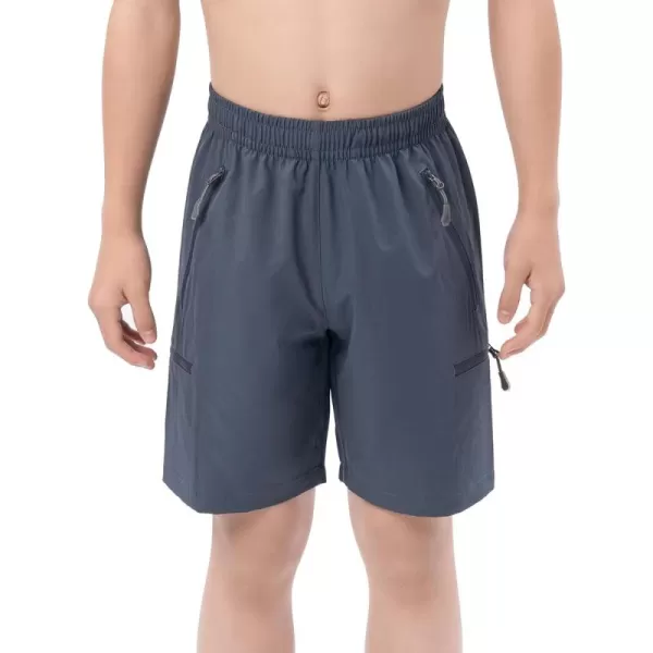 DEVOROPA Boys Athletic Shorts Lightweight Quick Dry Hiking Cargo Shorts with Zipper Pockets for Outdoor RunningCool Gray