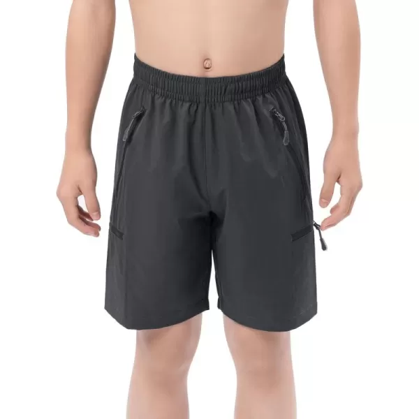 DEVOROPA Boys Athletic Shorts Lightweight Quick Dry Hiking Cargo Shorts with Zipper Pockets for Outdoor RunningDark Gray