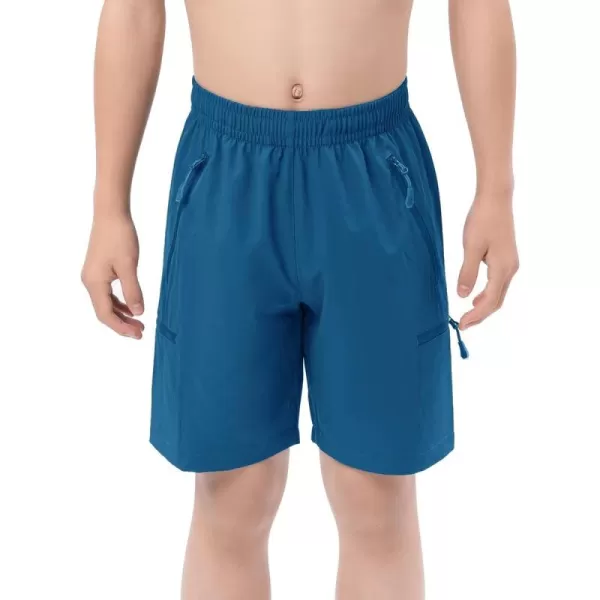 DEVOROPA Boys Athletic Shorts Lightweight Quick Dry Hiking Cargo Shorts with Zipper Pockets for Outdoor RunningGray Blue