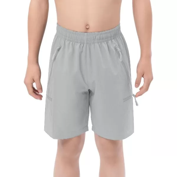 DEVOROPA Boys Athletic Shorts Lightweight Quick Dry Hiking Cargo Shorts with Zipper Pockets for Outdoor RunningLight Gray