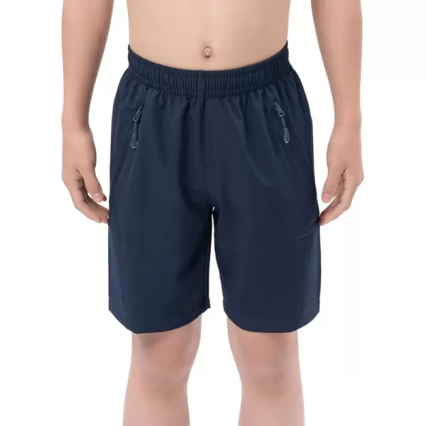 DEVOROPA Boys Athletic Shorts Lightweight Quick Dry Hiking Cargo Shorts with Zipper Pockets for Outdoor RunningNavy