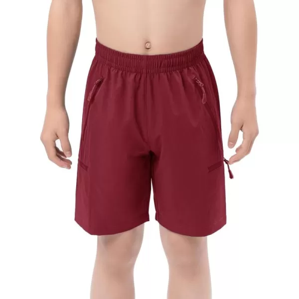 DEVOROPA Boys Athletic Shorts Lightweight Quick Dry Hiking Cargo Shorts with Zipper Pockets for Outdoor RunningWine Red