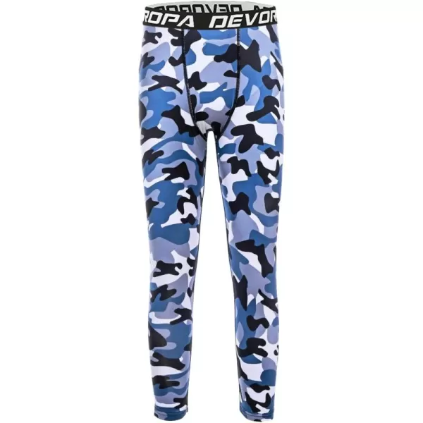 DEVOROPA Boys Leggings Quick Dry Youth Compression Pants Sports Tights Basketball Base Layer34 Camo Blue