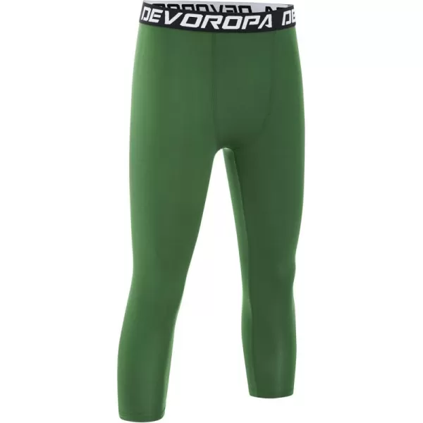 DEVOROPA Boys Leggings Quick Dry Youth Compression Pants Sports Tights Basketball Base Layer34 Green