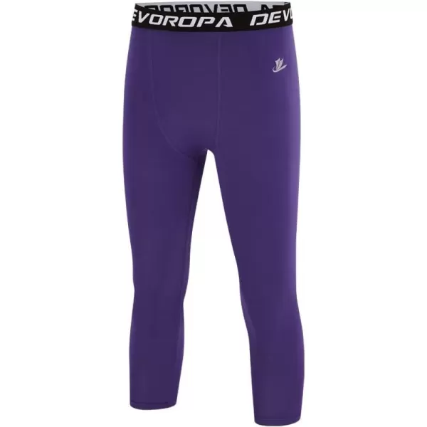DEVOROPA Boys Leggings Quick Dry Youth Compression Pants Sports Tights Basketball Base Layer34 Lengthpurple