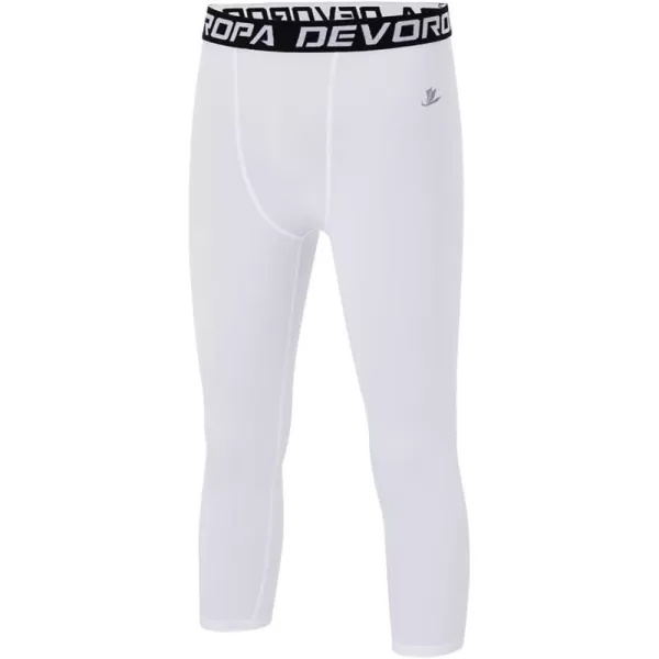 DEVOROPA Boys Leggings Quick Dry Youth Compression Pants Sports Tights Basketball Base Layer34 Lengthwhite
