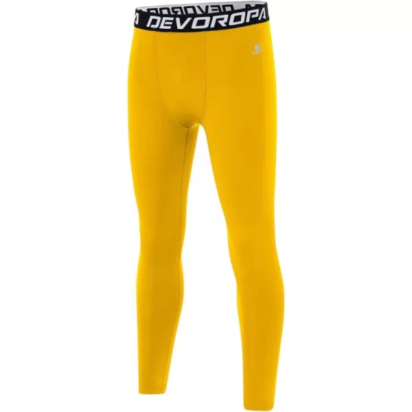 DEVOROPA Boys Leggings Quick Dry Youth Compression Pants Sports Tights Basketball Base LayerGold
