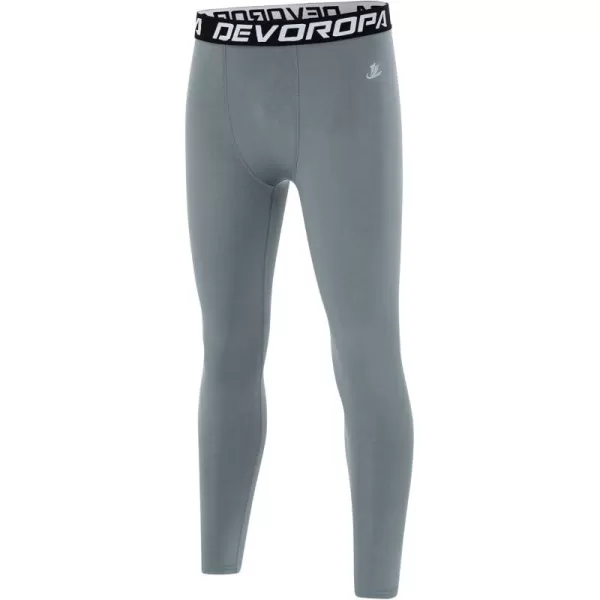 DEVOROPA Boys Leggings Quick Dry Youth Compression Pants Sports Tights Basketball Base LayerLight Gray