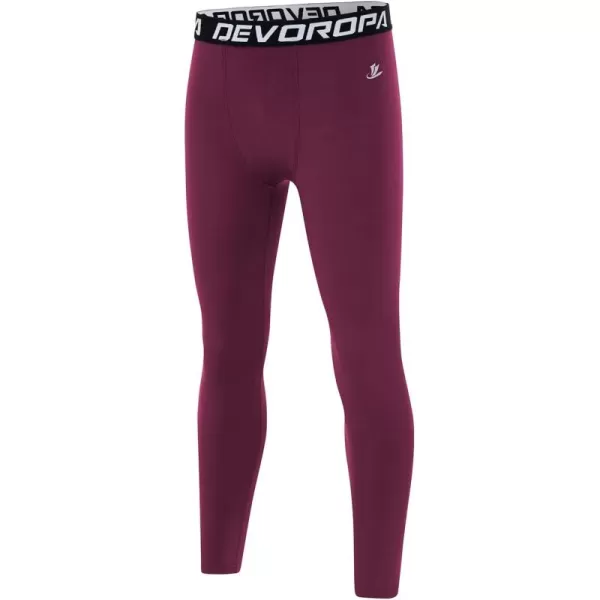 DEVOROPA Boys Leggings Quick Dry Youth Compression Pants Sports Tights Basketball Base LayerMaroon