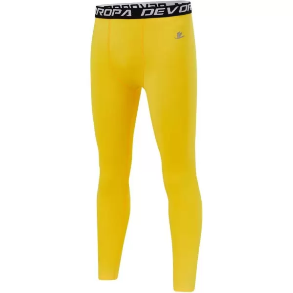 DEVOROPA Boys Leggings Quick Dry Youth Compression Pants Sports Tights Basketball Base LayerYellow
