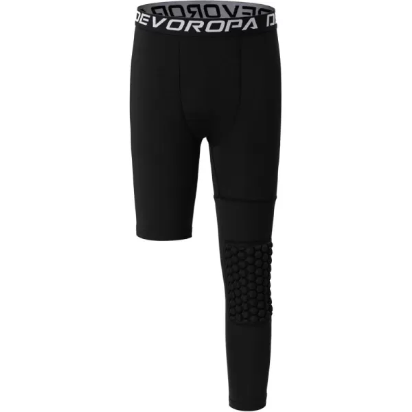 DEVOROPA Youth Boys Compression Pants with Knee Pads 34 Basketball Athletic Tights Quick Dry Sports Workout LeggingsBlackleft Long