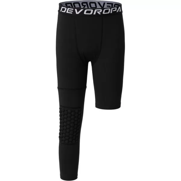 DEVOROPA Youth Boys Compression Pants with Knee Pads 34 Basketball Athletic Tights Quick Dry Sports Workout LeggingsBlackright Long