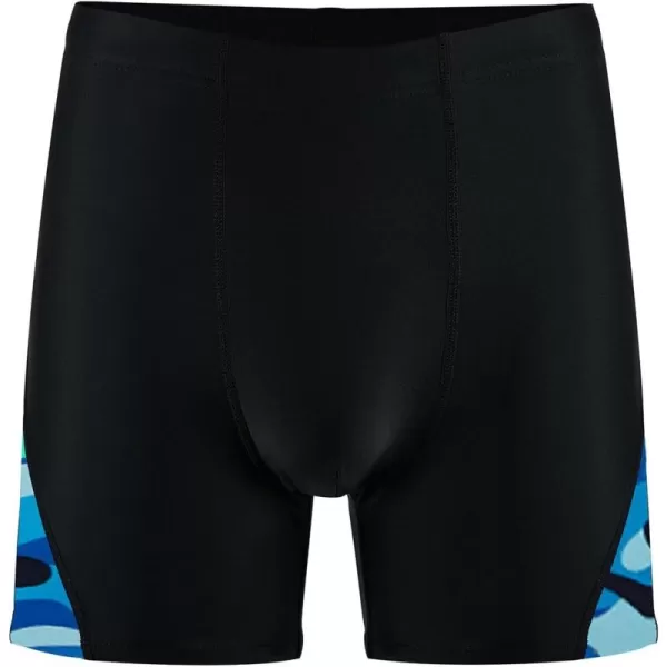 DEVOROPA Youth Boys Swim Shorts Square Leg Swimsuit Nylon Swimming Boxer Brief UPF 50BlackWave