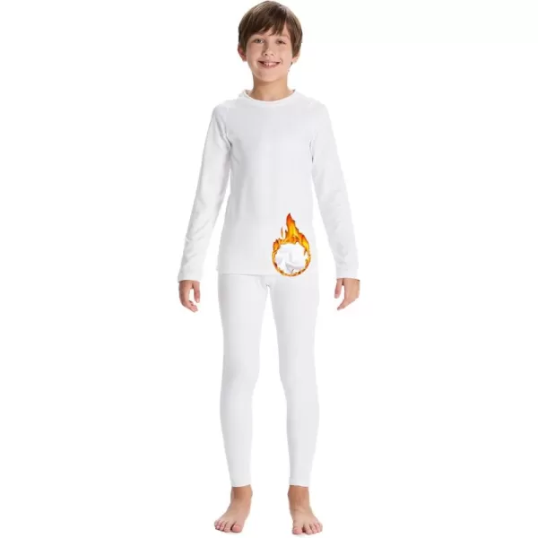 DEVOROPA Youth Boys Thermal Underwear set for Kids Fleece Lined Base Layer Stretch Long Johns for kids Winter Cold GearWhite
