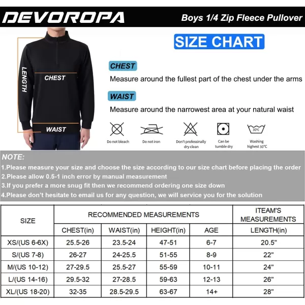 DEVOROPA Boys 14 Zip Pullover Jacket Fleece Lined Long Sleeve Kids Running Workout Tops Water Resistant Golf Thermal ShirtsDark Grey