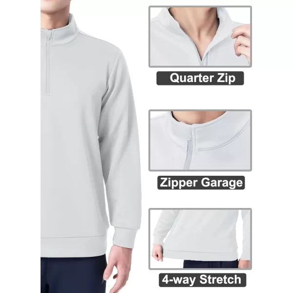 DEVOROPA Boys 14 Zip Pullover Jacket Fleece Lined Long Sleeve Kids Running Workout Tops Water Resistant Golf Thermal ShirtsLight Grey