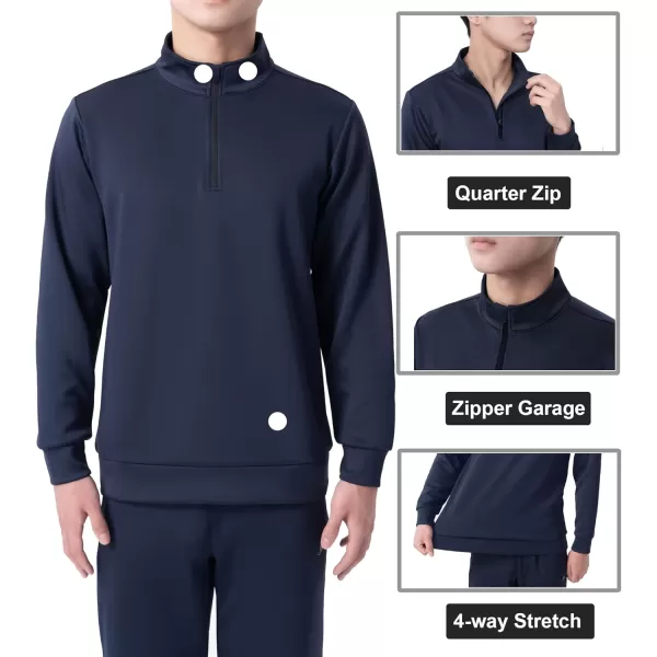 DEVOROPA Boys 14 Zip Pullover Jacket Fleece Lined Long Sleeve Kids Running Workout Tops Water Resistant Golf Thermal ShirtsNavy