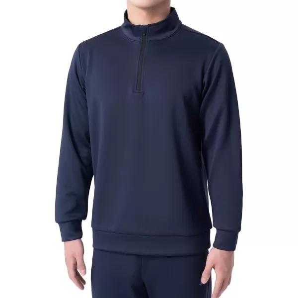 DEVOROPA Boys 14 Zip Pullover Jacket Fleece Lined Long Sleeve Kids Running Workout Tops Water Resistant Golf Thermal ShirtsNavy