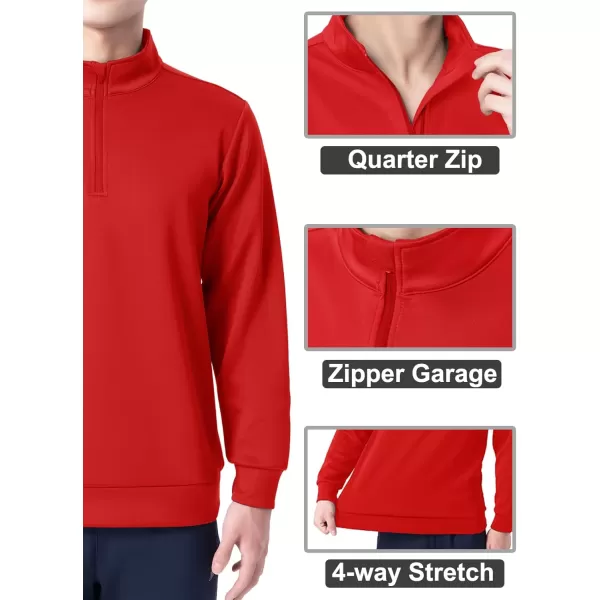 DEVOROPA Boys 14 Zip Pullover Jacket Fleece Lined Long Sleeve Kids Running Workout Tops Water Resistant Golf Thermal ShirtsRed