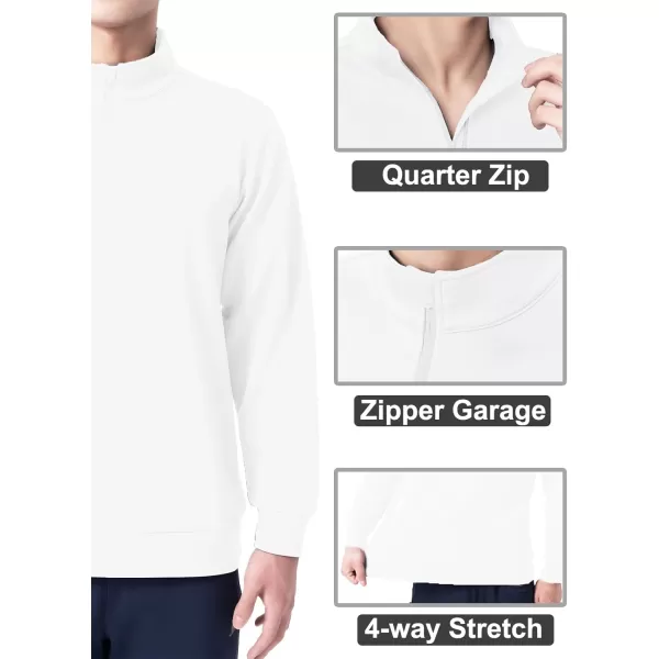DEVOROPA Boys 14 Zip Pullover Jacket Fleece Lined Long Sleeve Kids Running Workout Tops Water Resistant Golf Thermal ShirtsWhite