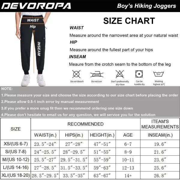 DEVOROPA Boys Joggers Lightweight Hiking Cargo Pants Water Resistant UPF 50 Quick Dry Youth Kids Athletic Running PantsBlack