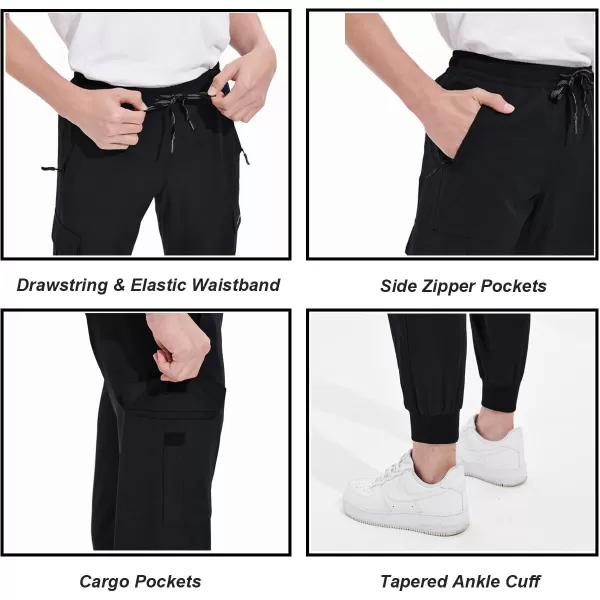 DEVOROPA Boys Joggers Lightweight Hiking Cargo Pants Water Resistant UPF 50 Quick Dry Youth Kids Athletic Running PantsBlack