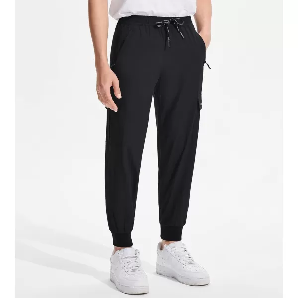 DEVOROPA Boys Joggers Lightweight Hiking Cargo Pants Water Resistant UPF 50 Quick Dry Youth Kids Athletic Running PantsBlack