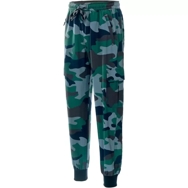 DEVOROPA Boys Joggers Lightweight Hiking Cargo Pants Water Resistant UPF 50 Quick Dry Youth Kids Athletic Running PantsCamo