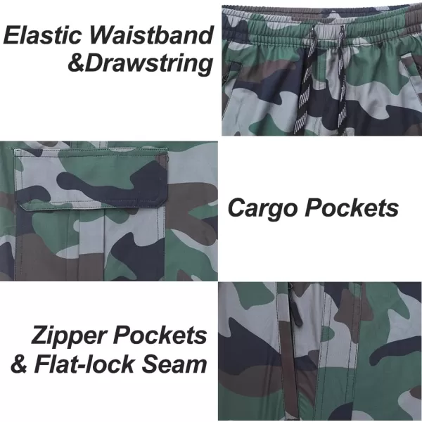DEVOROPA Boys Joggers Lightweight Hiking Cargo Pants Water Resistant UPF 50 Quick Dry Youth Kids Athletic Running PantsCamo